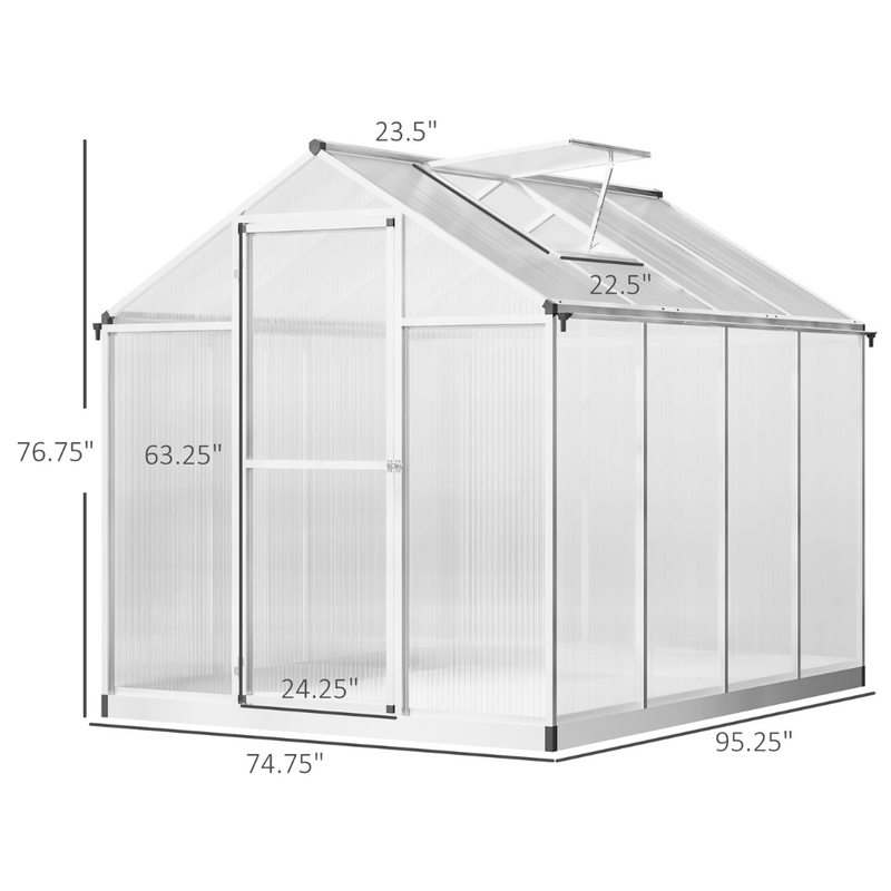 8' x 6' Walk-In Aluminum Frame Greenhouse with Polycarbonate Panels, Swing Door - Silver