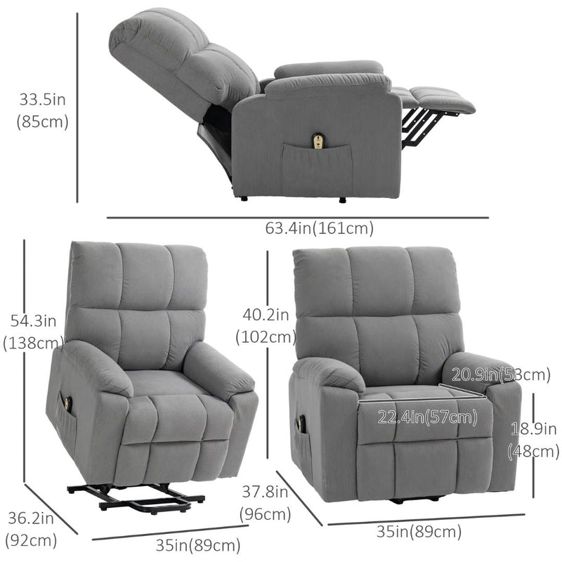 Benson Springs Lift Assist Recliner Chair with Remote - Grey Microfibre