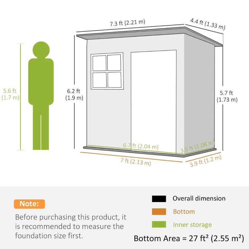 7' x 4' Outdoor Garden Storage Shed with Swing Door and Window - Grey