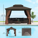Gazebos, Tamerlaine 10' x 12' Steel Roof Outdoor Gazebo Shelter with Vented Roof and Aluminum Frame - Brown - Seasonal Overstock