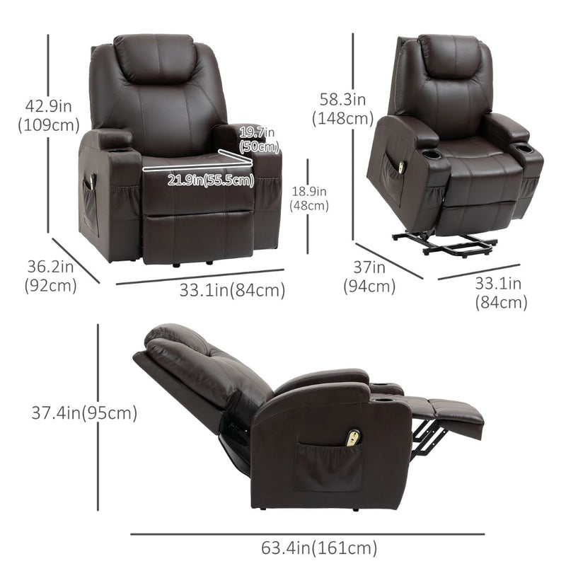 West Haven Power Lift Chair Recliner with Remote and Cup Holders - Brown