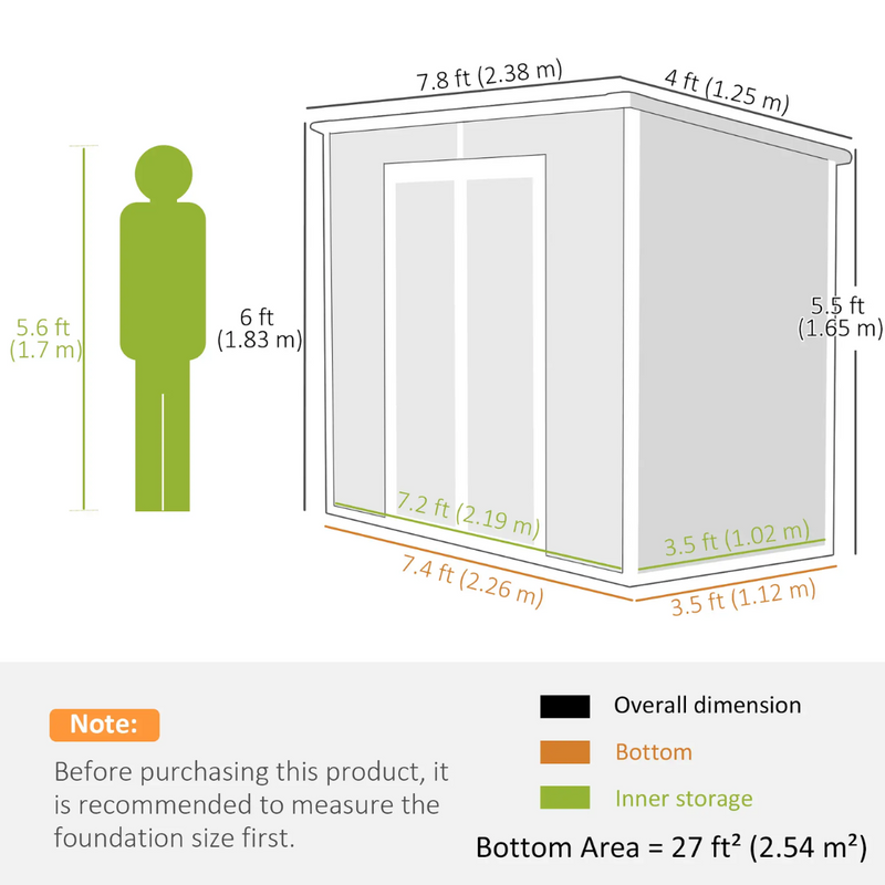 8' x 4' Polypropylene Resin Plastic Garden Shed with Dual Swing Doors - Grey