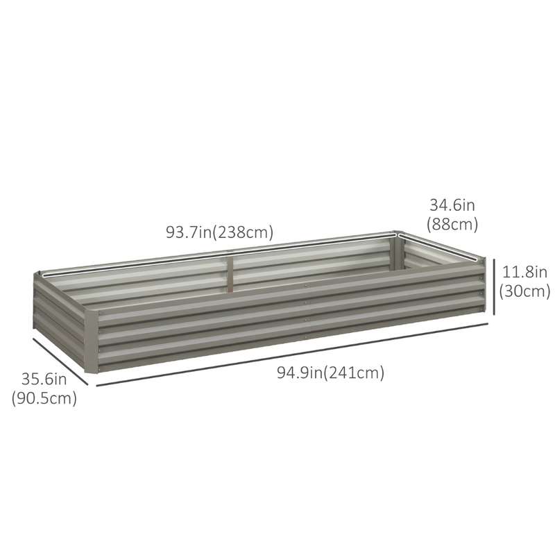 8' x 3' Raised Garden Bed Planter Box Galvanized Steel 12in Deep - Silver