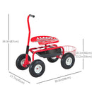 Gardening Accessories, Rolling Garden Scooter Cart with Swivel and Adjustable Seat, Basket and Tool Tray - Red - Seasonal Overstock