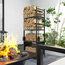 4-Tier Firewood Rack Indoor Outdoor Cart with Wheels & Tool Set