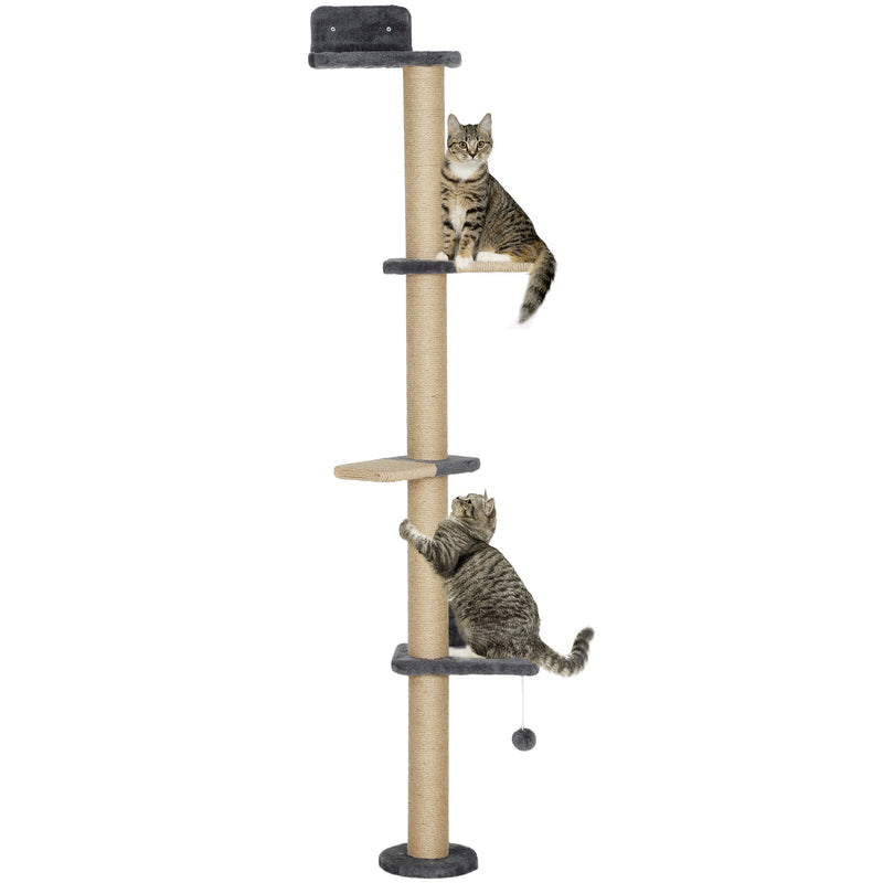 4-Tier Cat Wall Mounted Climber Cat Tree with Scratching Post - Dark Grey