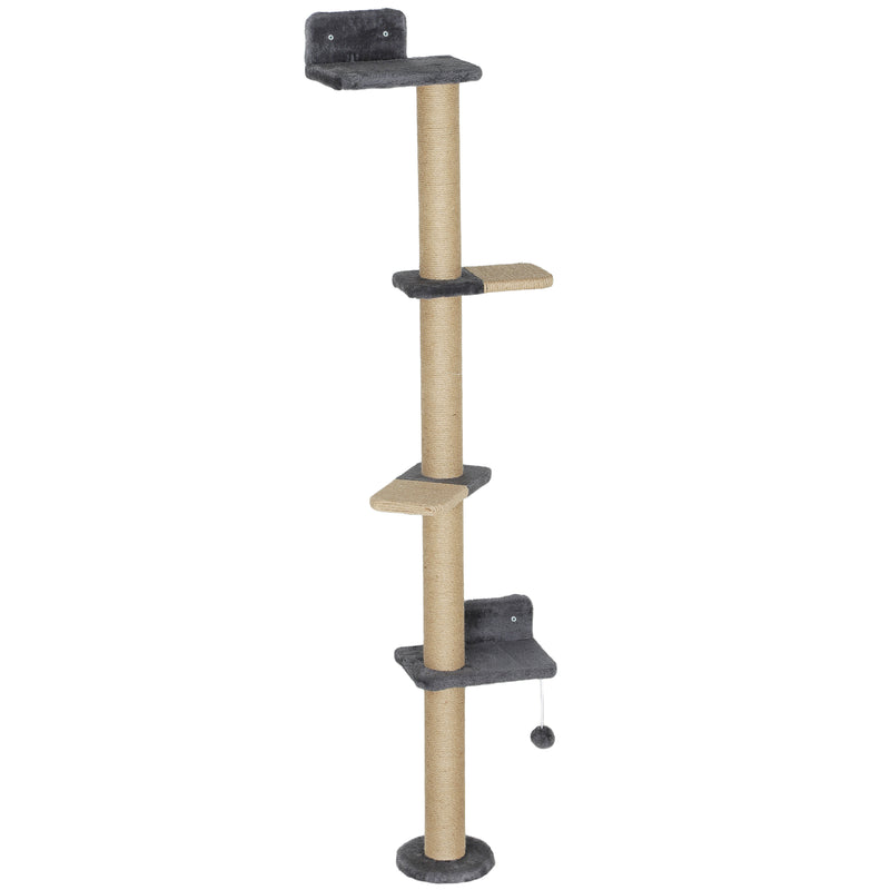 4-Tier Cat Wall Mounted Climber Cat Tree with Scratching Post - Dark Grey