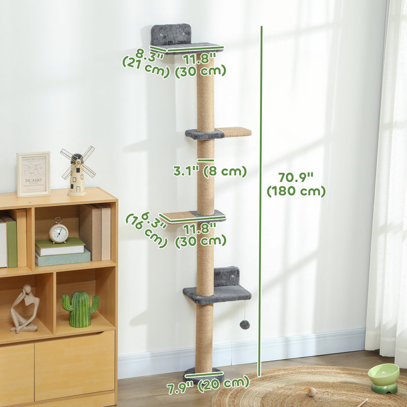 4-Tier Cat Wall Mounted Climber Cat Tree with Scratching Post - Dark Grey