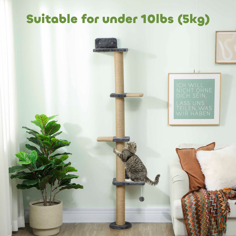 4-Tier Cat Wall Mounted Climber Cat Tree with Scratching Post - Dark Grey
