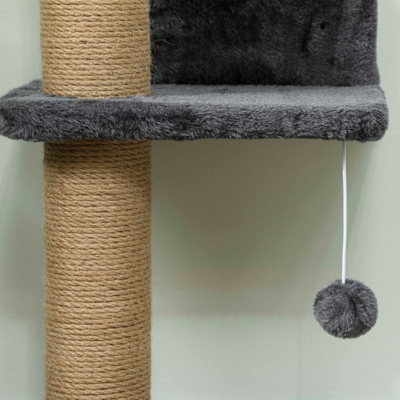 4-Tier Cat Wall Mounted Climber Cat Tree with Scratching Post - Dark Grey