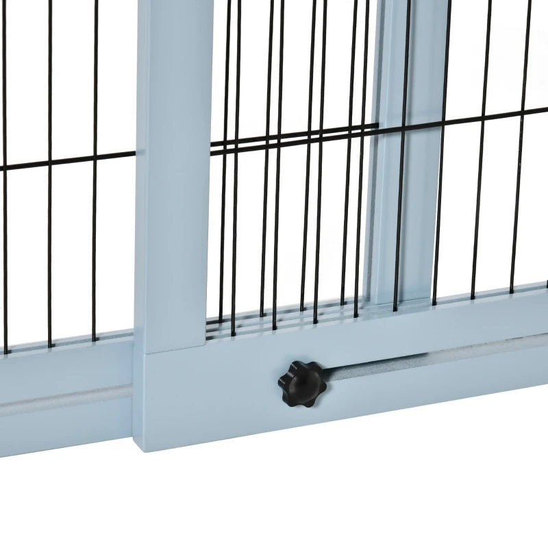 41-72" Wood Frame Free Standing Pet Gate Dog Barrier with Support Feet - Blue Grey