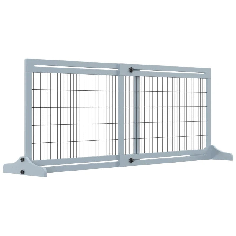 41-72" Wood Frame Free Standing Pet Gate Dog Barrier with Support Feet - Blue Grey