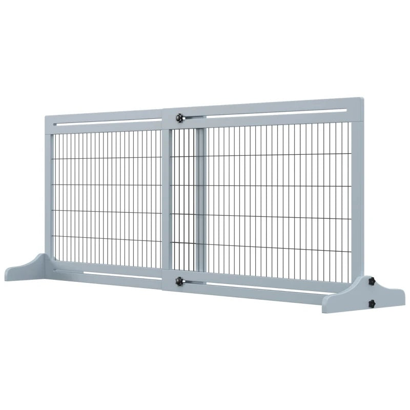 41-72" Wood Frame Free Standing Pet Gate Dog Barrier with Support Feet - Blue Grey