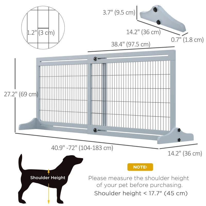 41-72" Wood Frame Free Standing Pet Gate Dog Barrier with Support Feet - Blue Grey