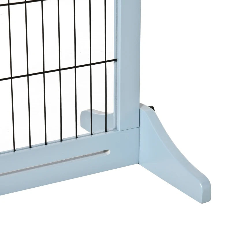 41-72" Wood Frame Free Standing Pet Gate Dog Barrier with Support Feet - Blue Grey