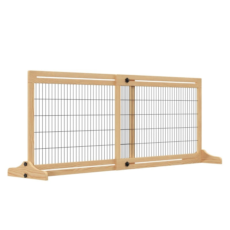 41-72" Wood Frame Free Standing Pet Gate Dog Barrier with Support Feet - Natural Pine