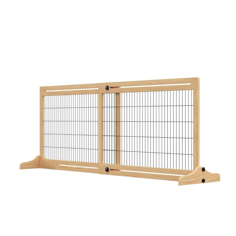 41-72" Wood Frame Free Standing Pet Gate Dog Barrier with Support Feet - Natural Pine