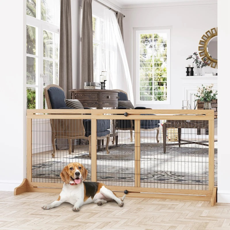 41-72" Wood Frame Free Standing Pet Gate Dog Barrier with Support Feet - Natural Pine