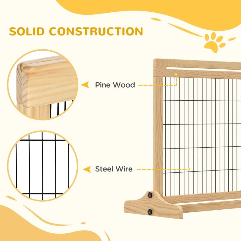 41-72" Wood Frame Free Standing Pet Gate Dog Barrier with Support Feet - Natural Pine