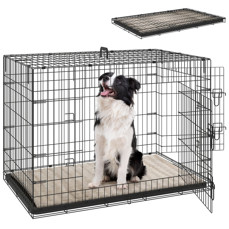 41" Large Folding Steel Dog Crate with Removable Tray and Cushion for Dogs up to 88lbs