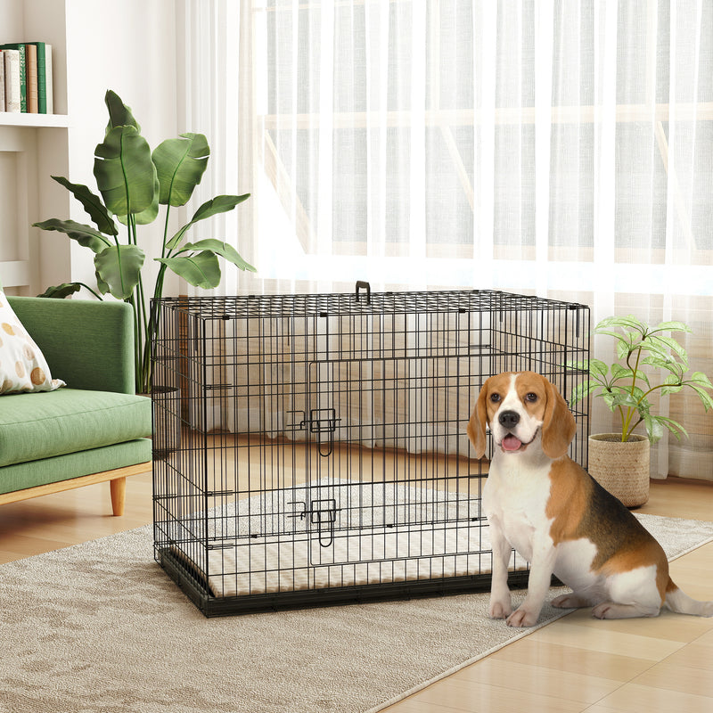 41" Large Folding Steel Dog Crate with Removable Tray and Cushion for Dogs up to 88lbs