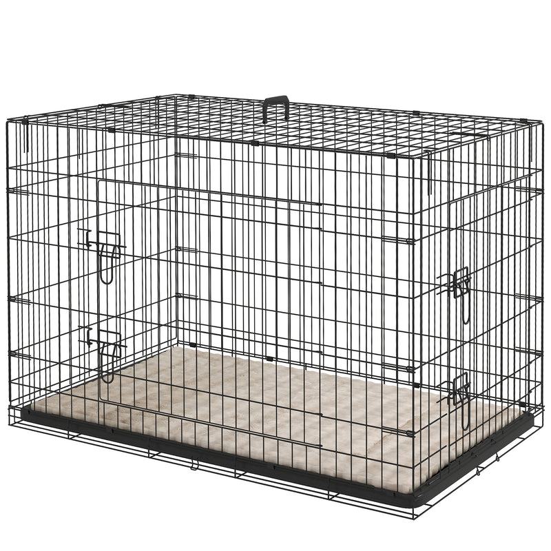 41" Large Folding Steel Dog Crate with Removable Tray and Cushion for Dogs up to 88lbs