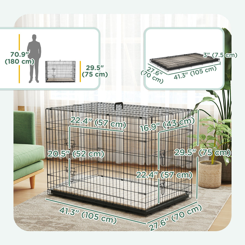 41" Large Folding Steel Dog Crate with Removable Tray and Cushion for Dogs up to 88lbs