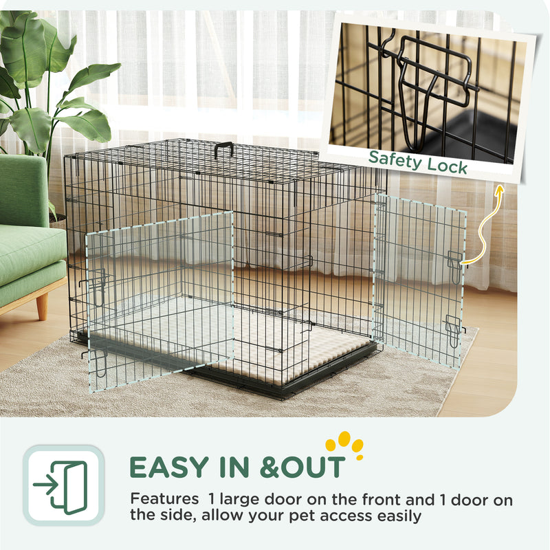 41" Large Folding Steel Dog Crate with Removable Tray and Cushion for Dogs up to 88lbs
