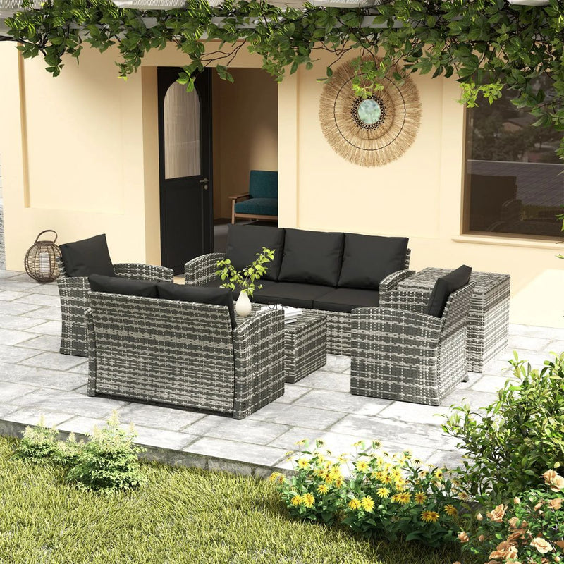 Patio Furniture, Cinder Valley 6pc Patio Set with Sofa, Loveseat, Chairs & Tables - Black - Seasonal Overstock