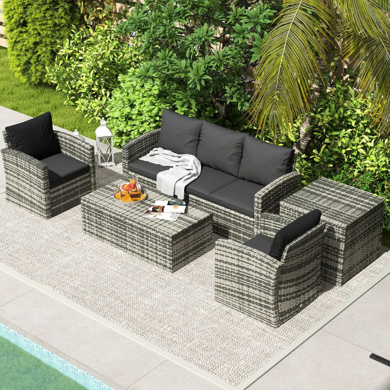 Patio Furniture, Cinder Valley 6pc Patio Set with Sofa, Loveseat, Chairs & Tables - Black - Seasonal Overstock