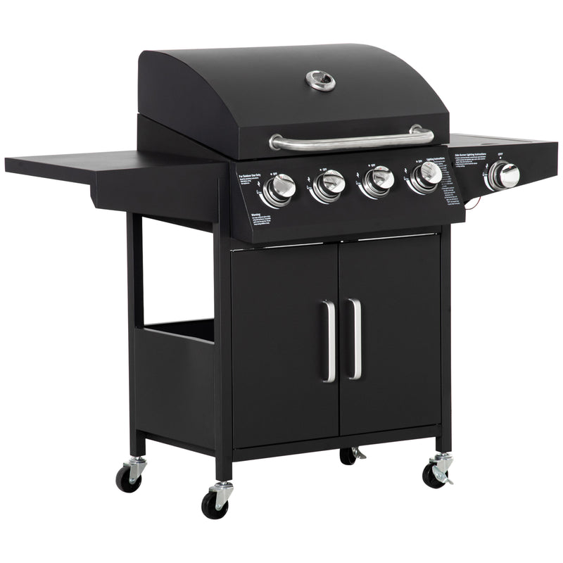 Outdoor Grills, 50,000 BTU 4+1 Burner Liquid Propane BBQ with Side Burner and Warming Rack - Seasonal Overstock
