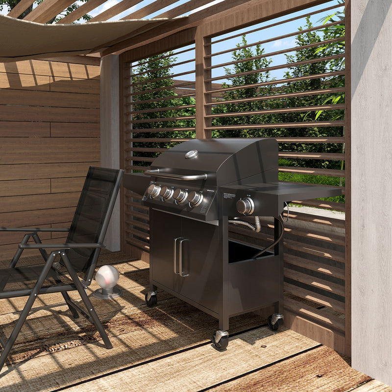 Outdoor Grills, 50,000 BTU 4+1 Burner Liquid Propane BBQ with Side Burner and Warming Rack - Seasonal Overstock