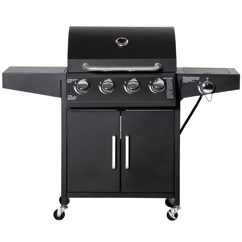 Outdoor Grills, 50,000 BTU 4+1 Burner Liquid Propane BBQ with Side Burner and Warming Rack - Seasonal Overstock