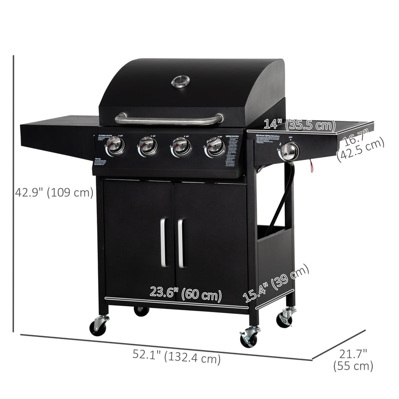 Outdoor Grills, 50,000 BTU 4+1 Burner Liquid Propane BBQ with Side Burner and Warming Rack - Seasonal Overstock