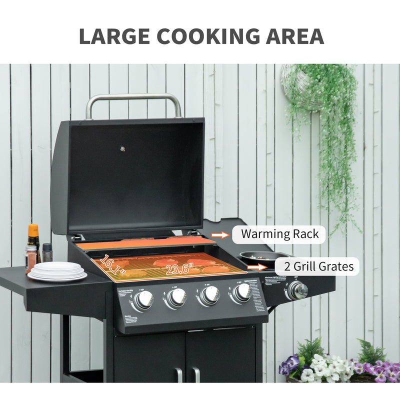 Outdoor Grills, 50,000 BTU 4+1 Burner Liquid Propane BBQ with Side Burner and Warming Rack - Seasonal Overstock