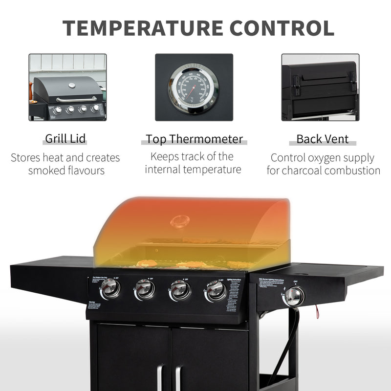 Outdoor Grills, 50,000 BTU 4+1 Burner Liquid Propane BBQ with Side Burner and Warming Rack - Seasonal Overstock
