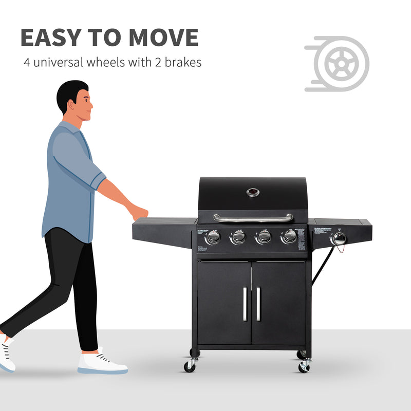 Outdoor Grills, 50,000 BTU 4+1 Burner Liquid Propane BBQ with Side Burner and Warming Rack - Seasonal Overstock