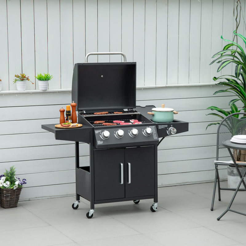Outdoor Grills, 50,000 BTU 4+1 Burner Liquid Propane BBQ with Side Burner and Warming Rack - Seasonal Overstock