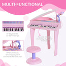Musical Instruments, Mini Grand Piano Electronic Keyboard for Kids w/ 37 Keys and Microphone - Pink - Seasonal Overstock