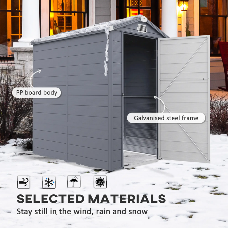 4.5' x 6' Resin Plastic Outdoor Storage Shed with Swing Door and Latch - Grey