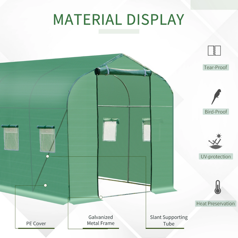 13' x 6.5' Walk-In Portable Plastic Cover Greenhouse with Peaked Steel Frame - Green