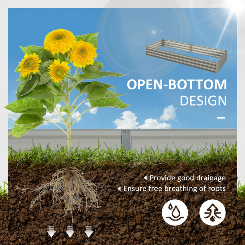 8' x 3' Raised Garden Bed Planter Box Galvanized Steel 12in Deep - Silver