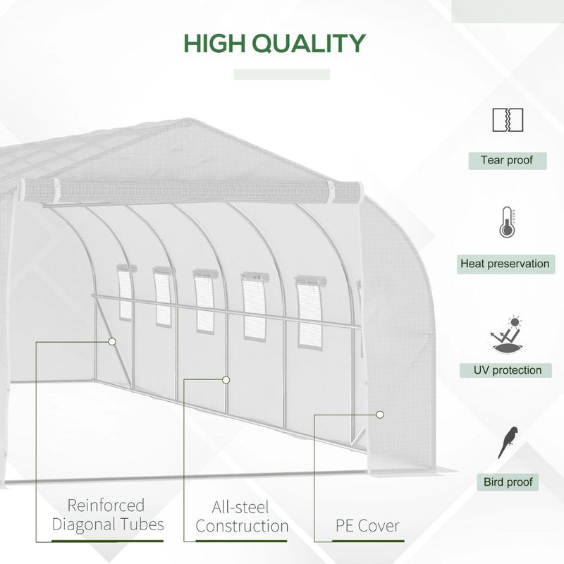 26' x 10' x 7' Extra Large Walk-In Portable Greenhouse with Peaked Roof - White