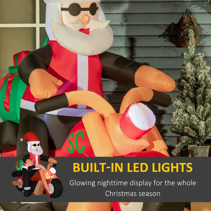 Inflatable Santa on a Motorcycle 5.5ft Tall with LED Lights for Indoor Outdoor Christmas Display