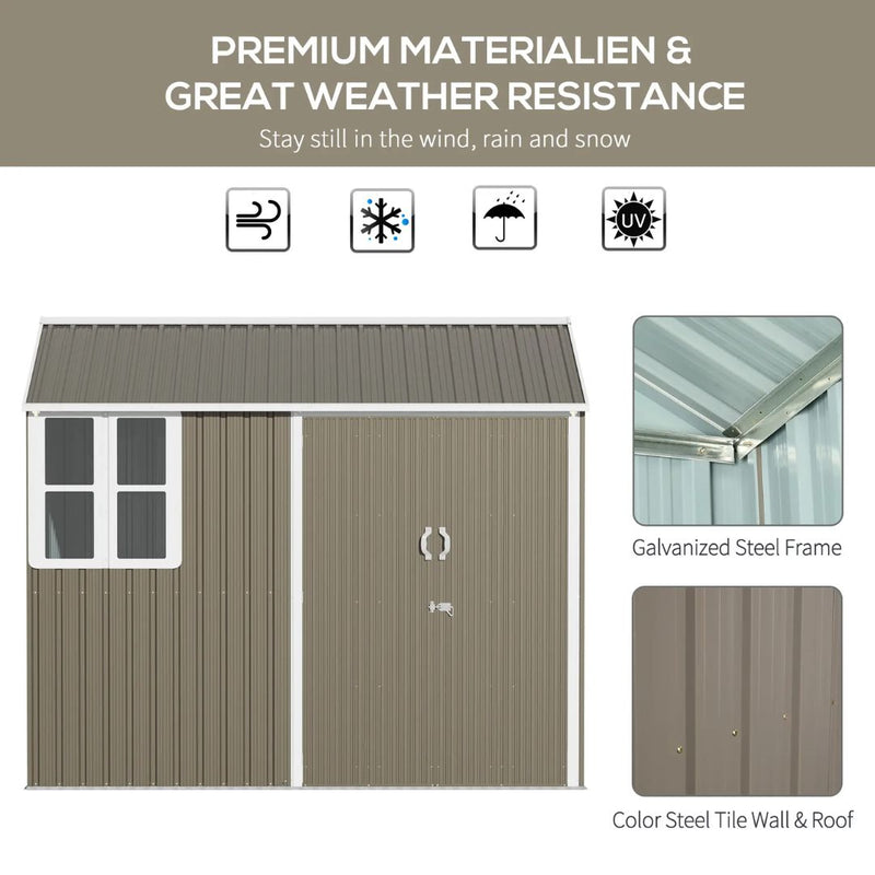 8.5' x 5.5' Outdoor Garden Storage Shed with 2 Swing Doors and Window - Light Grey