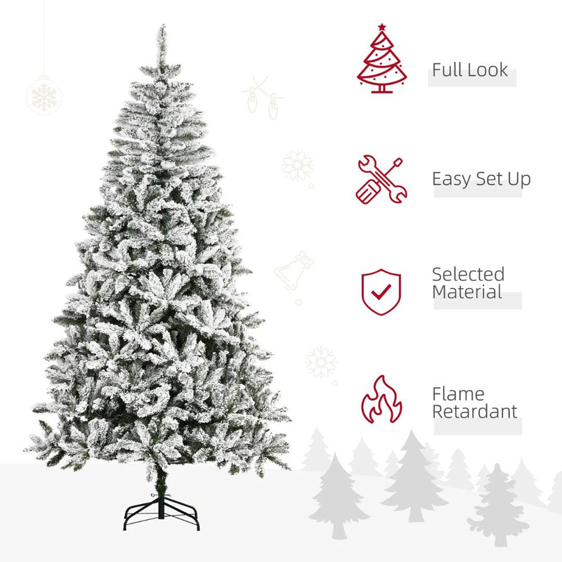 7.5ft Artificial Flocked Pine Christmas Tree with Steel Base and 1300 Branches