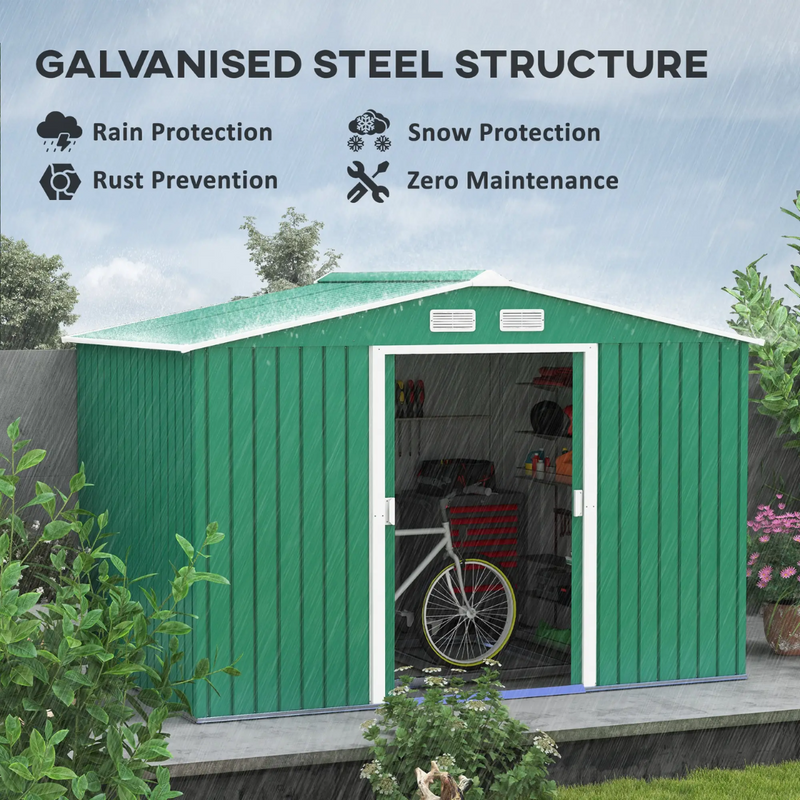 9' x 6.4' Outdoor Garden Storage Shed with Dual Sliding Doors - Green