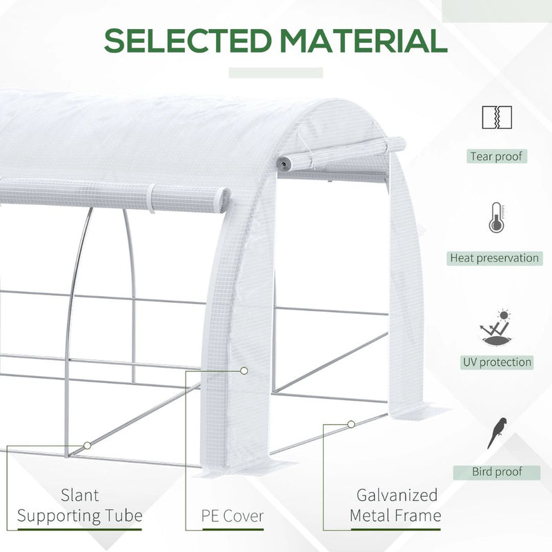 20' x 10' Large Walk-In Portable Tunnel Greenhouse with Roll-Up Side Walls - White