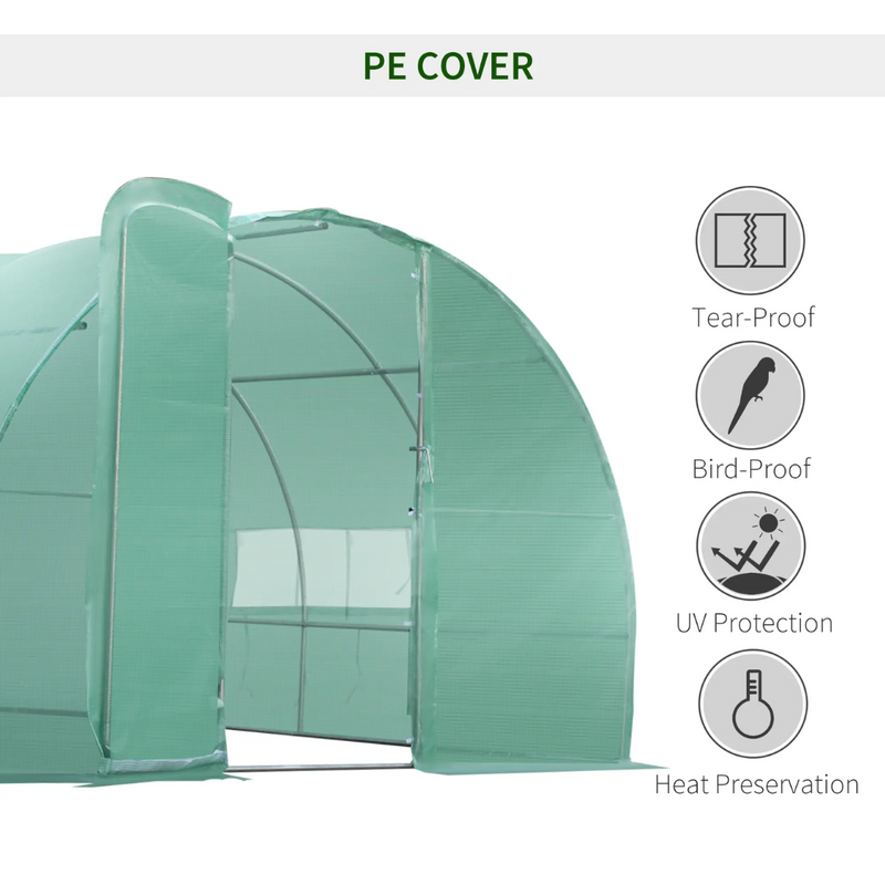 20' x 10' Walk-In Plastic Cover Garden Greenhouse, Round Top, Steel Frame, Swing Door, Green