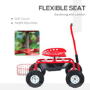 Gardening Accessories, Rolling Garden Scooter Cart with Swivel and Adjustable Seat, Basket and Tool Tray - Red - Seasonal Overstock